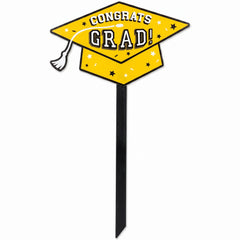 "Congrats Grad" Yellow Lawn Sign for Graduation Celebrations