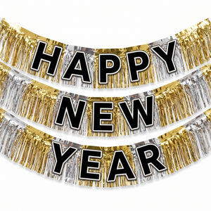 "Happy New Year" Tinsel Garland Banner Kit, 3-Piece Set