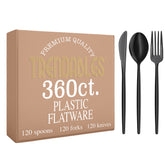 360 Pack Trendable Gloss Cutlery Combo Black 120/120/120