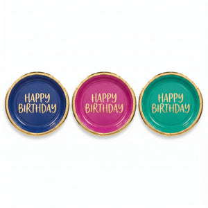 "Happy Birthday" Metallic Dots Paper Plates - 7", Assorted Colors, 8-Pack