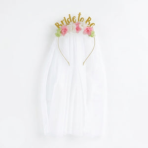 Bride-To-Be Floral Headband with Veil