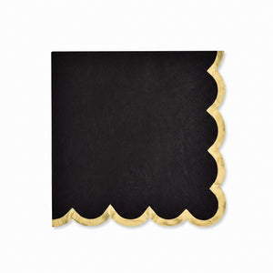 Sophisticated Black Lunch Napkins with Gold Scalloped Edge - 6.5 In. X 6.5 In.