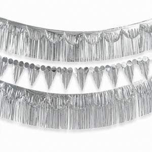 Silver Fringe Banner Kit - Metallic Party Backdrop Decoration