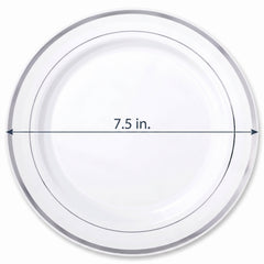 Elegant Silver Trim 7.5" Premium Plastic Plates - 20 Pack