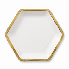 Elegant White Hexagon 9" Metallic Paper Plates