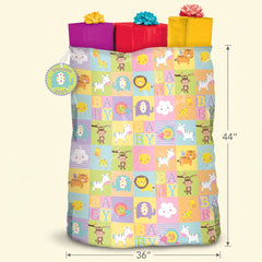 Adorable Animal Baby Shower Gift Sack with "Welcome Baby" Tag 44" x 36"