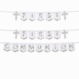 Elegant Silver First Communion Banner Set