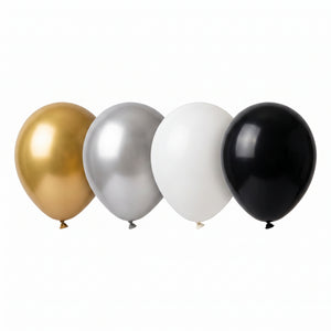 Luxe 5" Latex Balloon Assortment - Gold, Silver, White, Black (25 Pack)