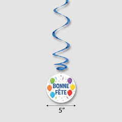 Bonne Fête Spiral Hanging Decorations - Colorful Birthday Party Decor, 12-Pack
