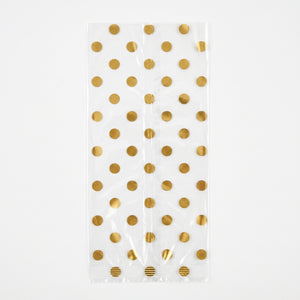 Gold Polka Dot Favor Bags with Bows - 12 Pack