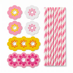 Retro Floral Drink Top and Straw Set
