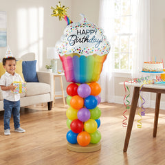 Mini Balloon Column Kit - Birthday Cupcake Design