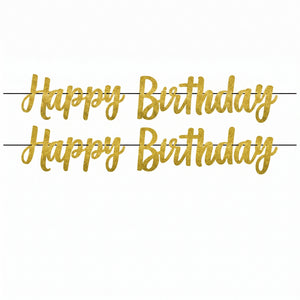 Golden Glitter Happy Birthday Banner