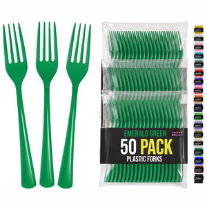 Heavy Duty Emerald Green Plastic Forks | 7.5 in. | 50 Count