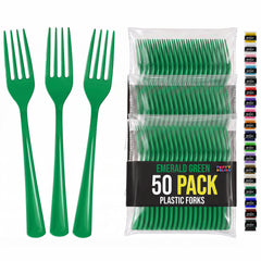 Heavy Duty Emerald Green Plastic Forks | 7.5 in. | 50 Count