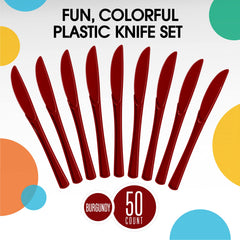 Heavy Duty Burgundy Plastic Knives - 7.75 in. | 100 Count