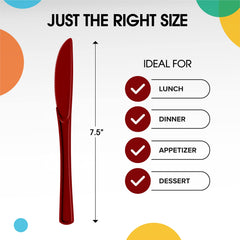Heavy Duty Burgundy Plastic Knives - 7.75 in. | 100 Count