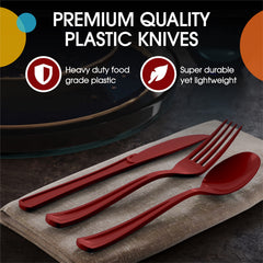 Heavy Duty Burgundy Plastic Knives - 7.75 in. | Case of 1200