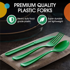 Heavy Duty Emerald Green Plastic Forks - 7.5 in. | Case of 1200