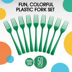 Heavy Duty Emerald Green Plastic Forks - 7.5 in. | 100 Count
