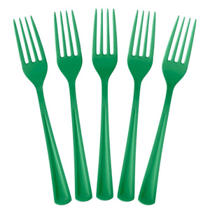 Heavy Duty Emerald Green Plastic Forks - 7.5 in. | 100 Count