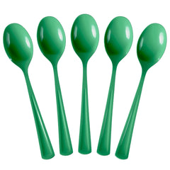 Heavy Duty Emerald Green Plastic Spoons - 7 in. | 100 Count
