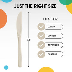 Heavy Duty Ivory Plastic Knives - 7.75 in. | 100 Count