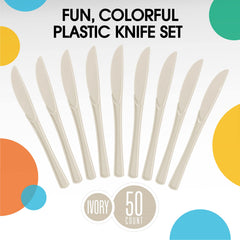Heavy Duty Ivory Plastic Knives - 7.75 in. | 100 Count