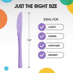Heavy Duty Lavender Plastic Knives - 7.75 in. | 100 Count
