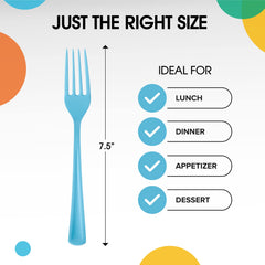 Heavy Duty Light Blue Plastic Forks - 7.5 in. | 100 Count