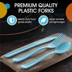 Heavy Duty Light Blue Plastic Forks - 7.5 in. | 100 Count