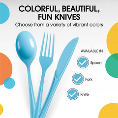 Heavy Duty Light Blue Plastic Knives - 7.75 in. | 100 Count