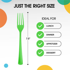 Heavy Duty Lime Green Plastic Forks - 7.5 in. | 100 Count