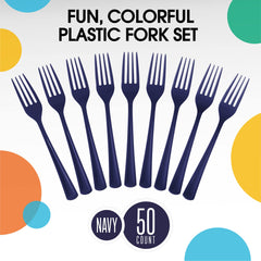 Heavy Duty Navy Plastic Forks | 50 Count