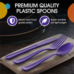 Heavy Duty Purple Plastic Spoons - 7 in. | 100 Count