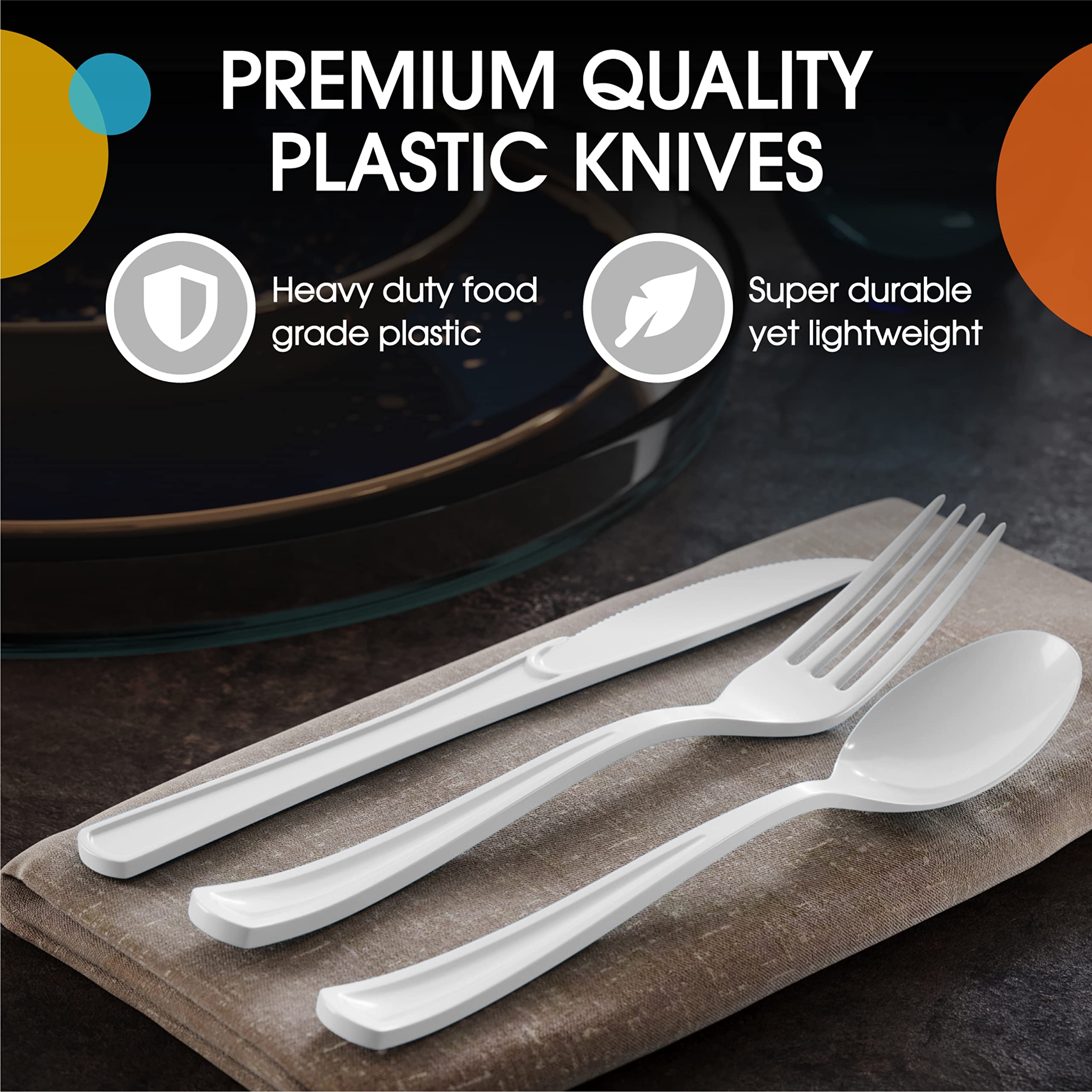 Heavy Duty White Plastic Knives | 50 Count