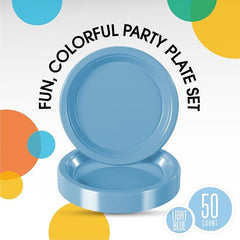 7 In. Light Blue Plastic Plates | 50 Count