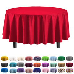 Premium Round Red Plastic Table Cover - 84 in. | Case of 96