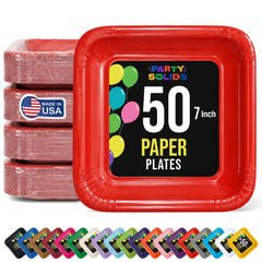 7 In. Red Square Paper Plates - 50 Ct.
