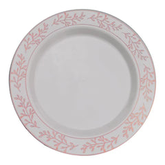 9 In. Rose Gold Leaf Design Plastic Plates | 120 Count