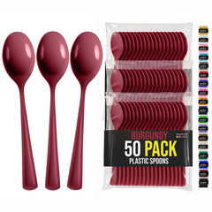 Heavy Duty Burgundy Plastic Spoons | 7.5 in. | 50 Count