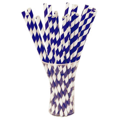 Navy Blue Striped Paper Straws | 25 Count