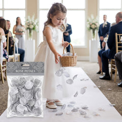 Elegant Silver Fabric Rose Petal Decorations - 300 Pack