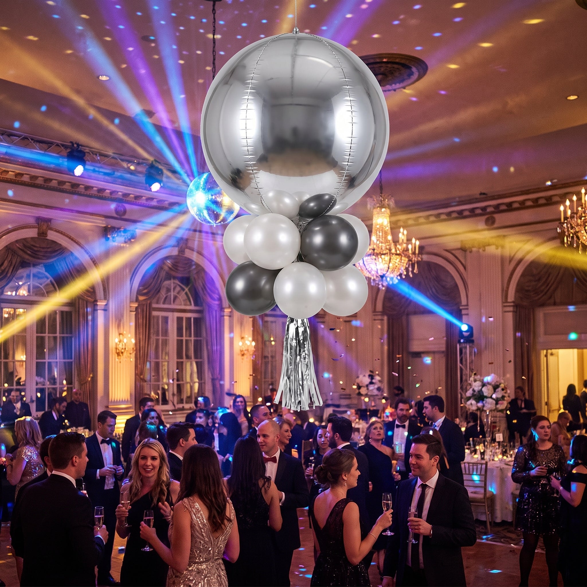 Elegant Silver Balloon Chandelier Kit - Foil and Latex Design