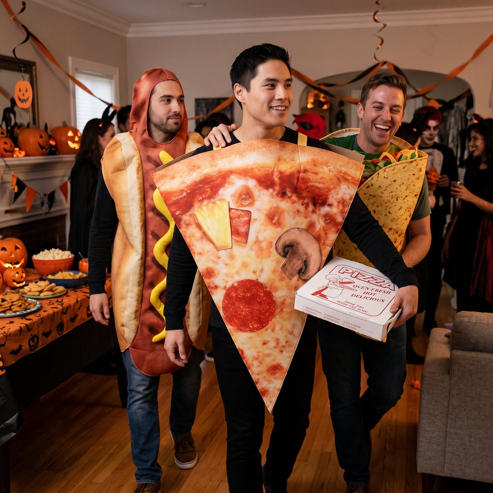 Pizza Slice Costume Adult Tunic - Funny Halloween Food Costume with Photorealistic Print, Easy Slip-On One Size for Men