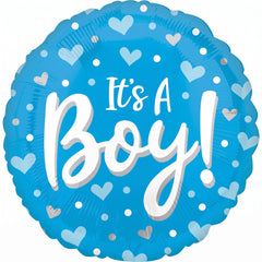 "It's a Boy!" Heart & Dots Foil Balloon - 18in