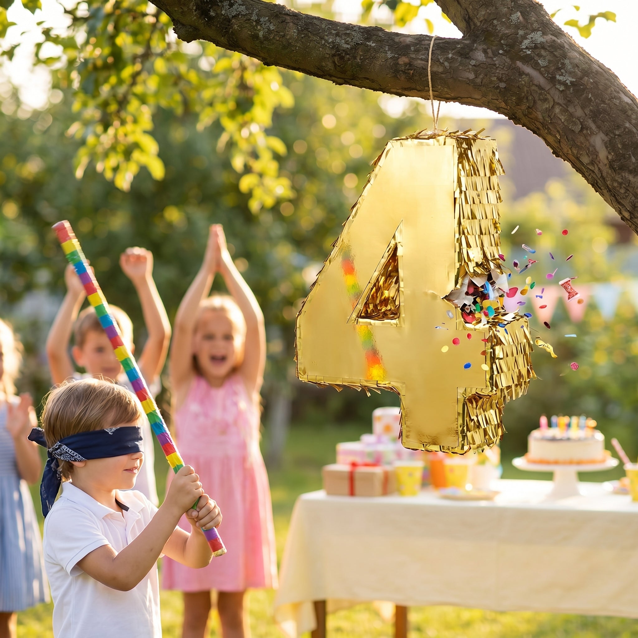 Metallic Gold Number 4 Mini Piñata Decoration - 6-Inch
