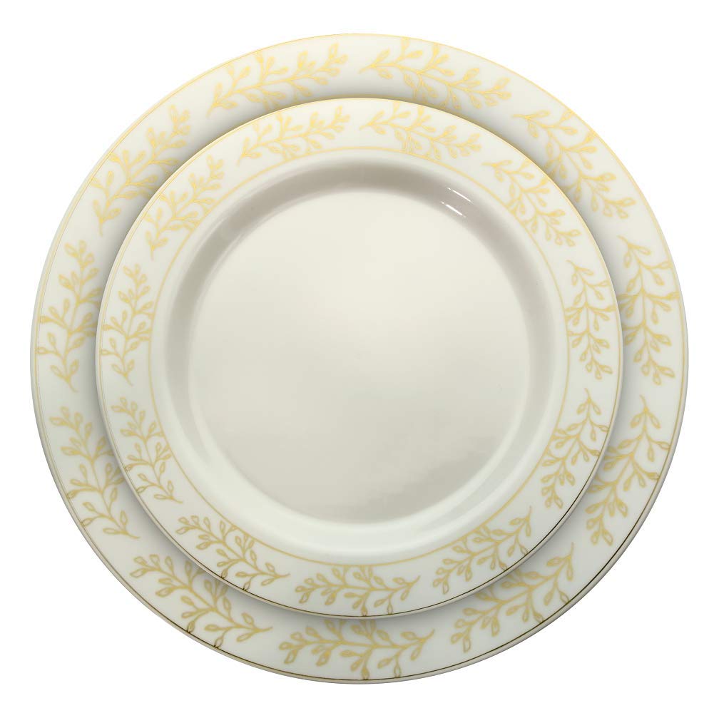 10.25 In. Gold Leaf Design Plastic Plates | 120 Count