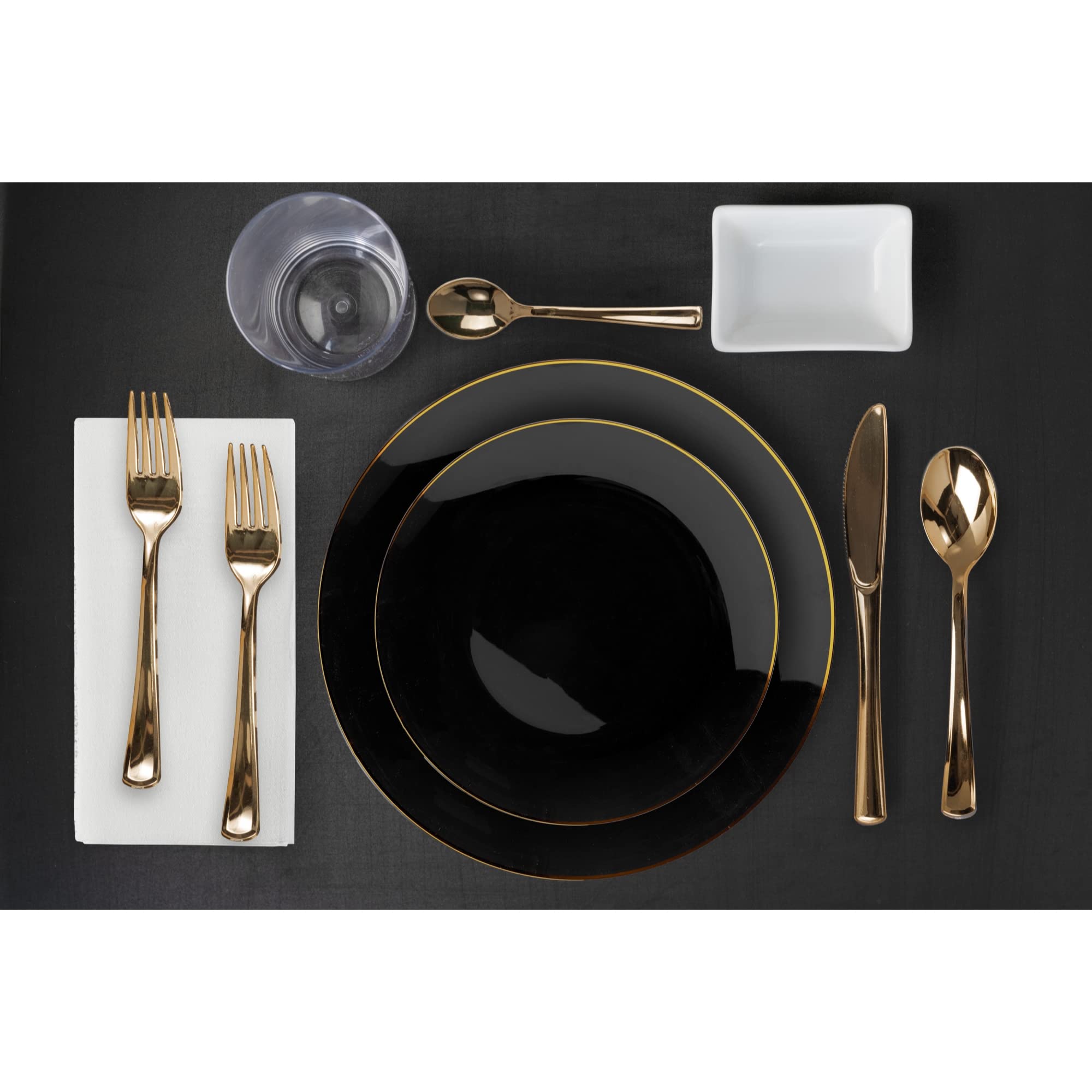 10 In. Black & Gold Rim Design Plastic Plates | 120 Count