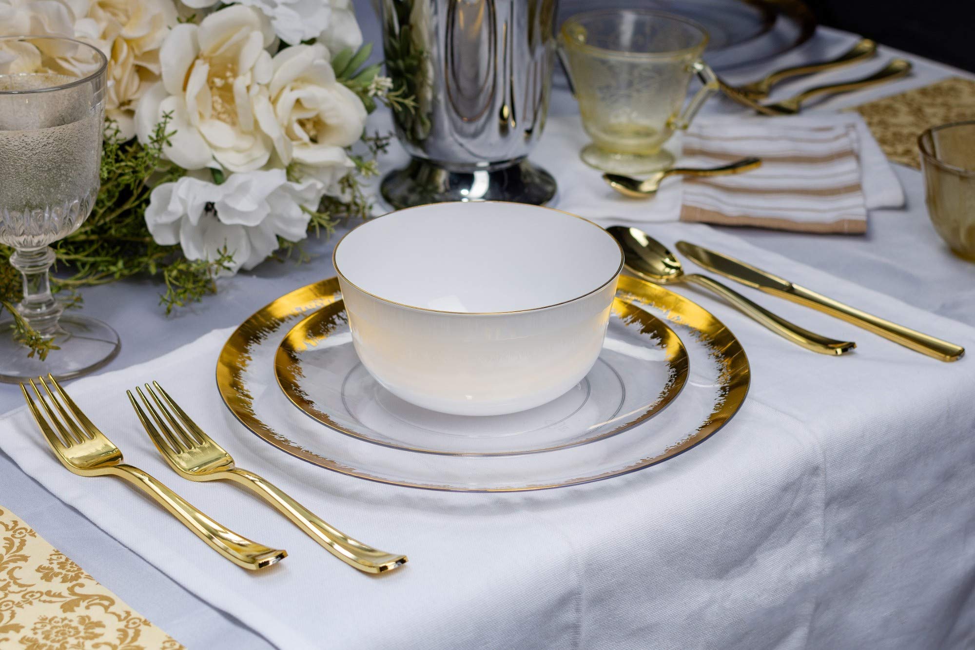 10 In. Gold Scratched Design Plastic Plates | 120 Count